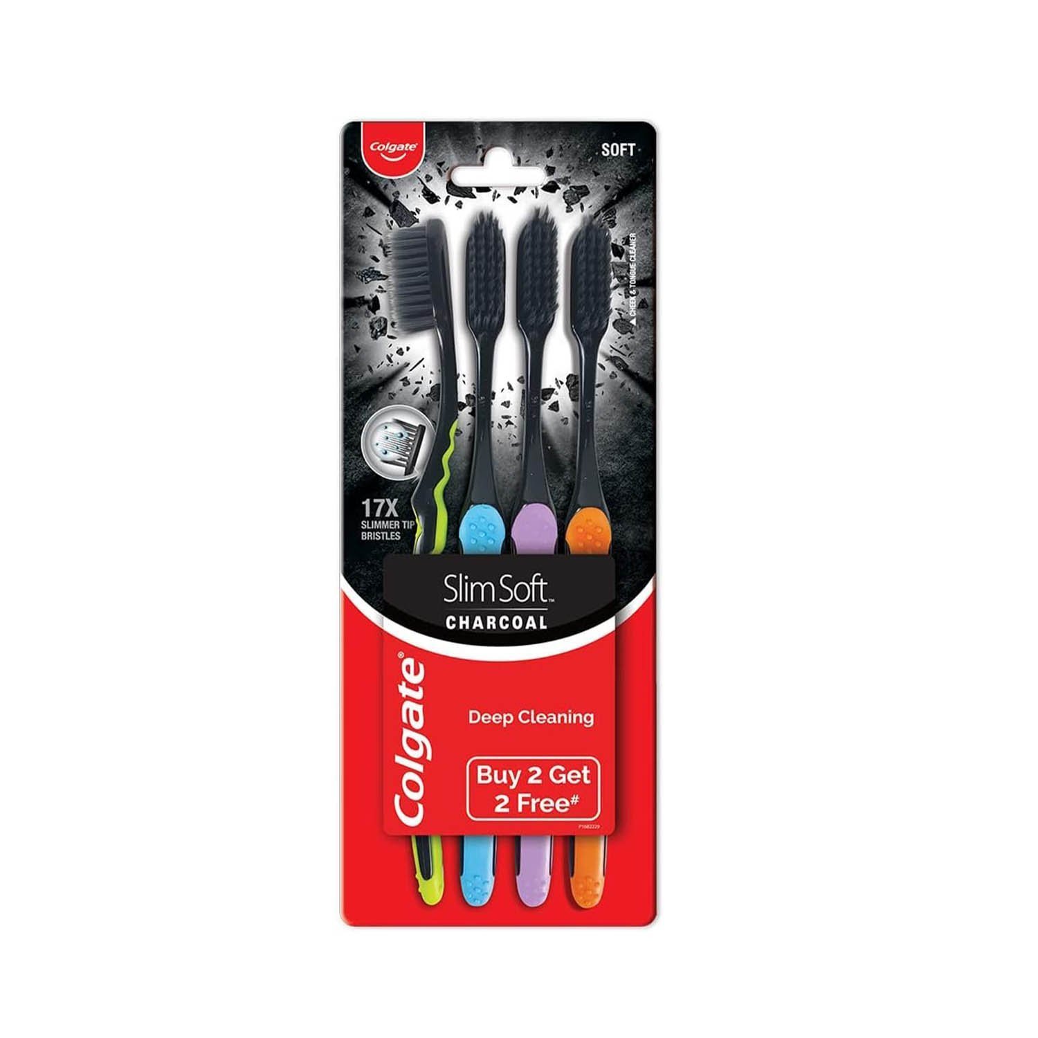 Colgate Slimsoft Charcoal Manual Toothbrush For Adult (Buy 2, Get 2 Free) - 4 Pcs