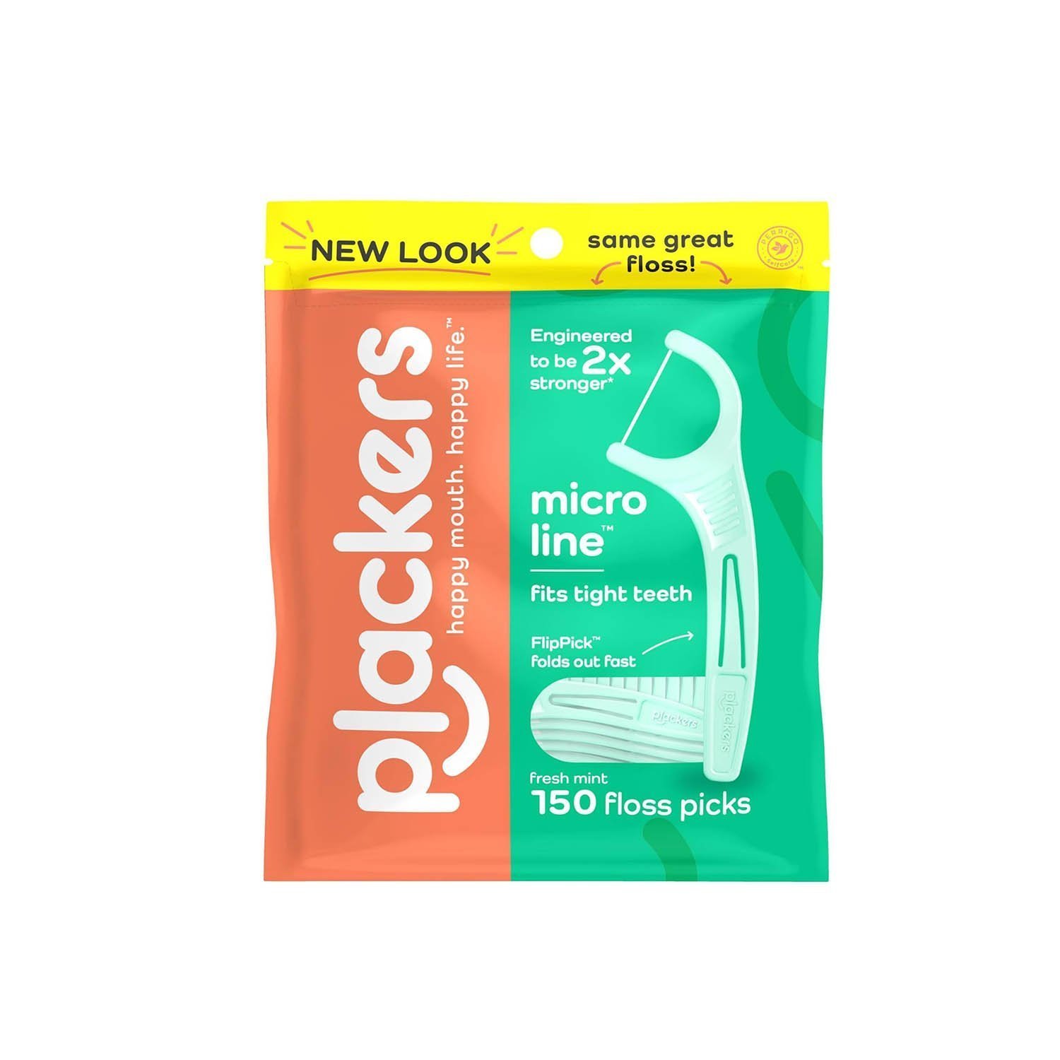 Plackers Micro Mint Dental Flossers, Fresh Mint Flavor with Sure-Zip Seal, 150 Count