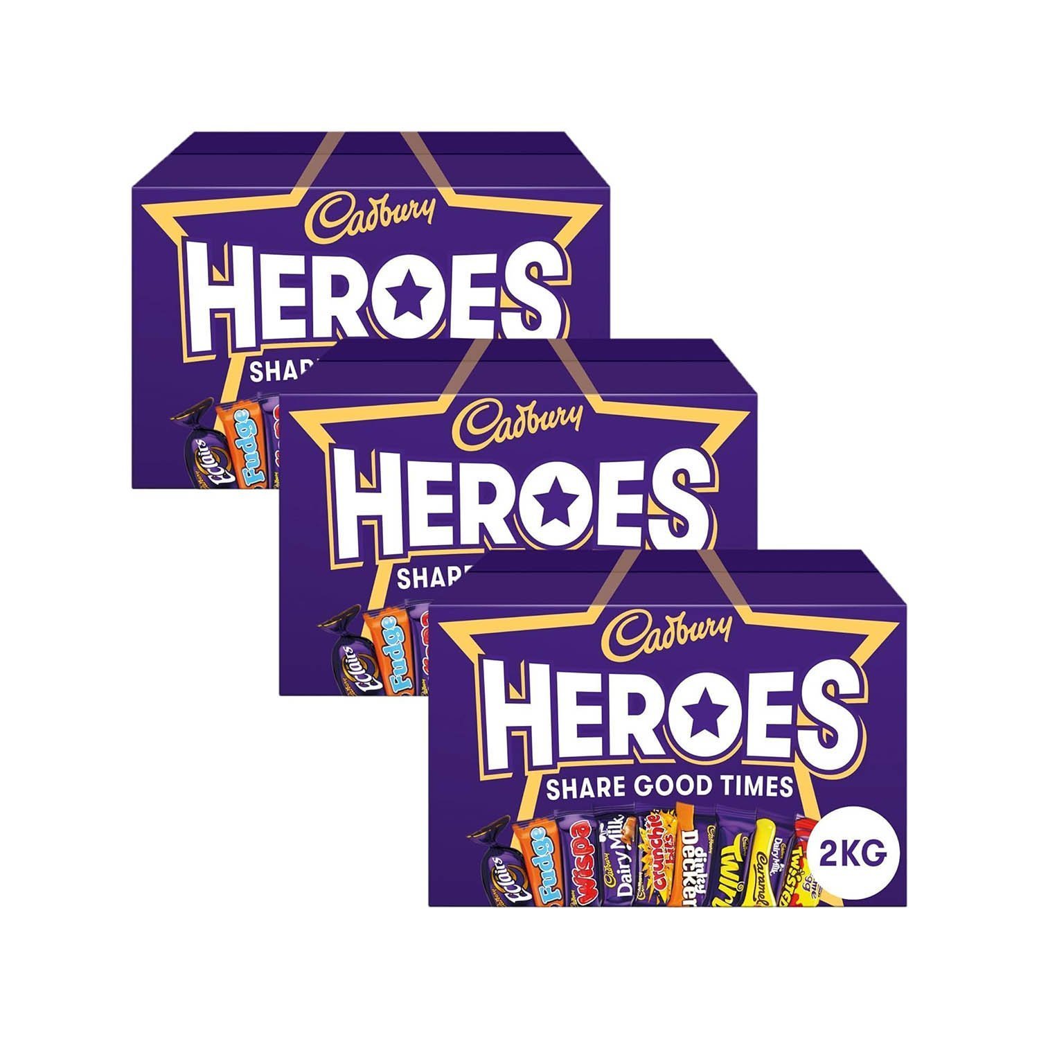 Cadbury Heroes Chocolate Bulk Sharing Box 2kg Milk Chocolates Individually Wrapped (Pack of 3)