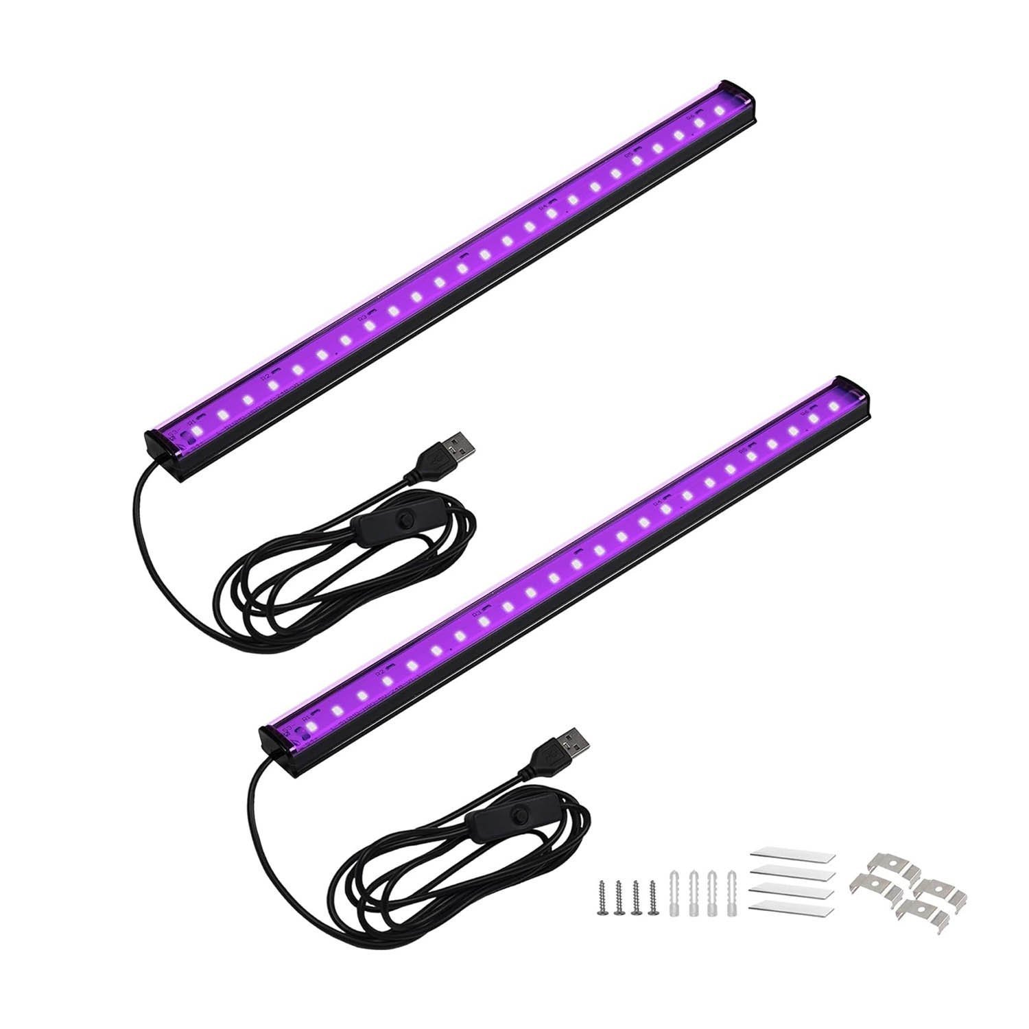 Greenic UV LED Black Light Strip - Upgrade UV Lamp USB 10W 1.5M Cable UV Light 1ft Purple Color Blacklight, 2 Pack [Energy Class A]
