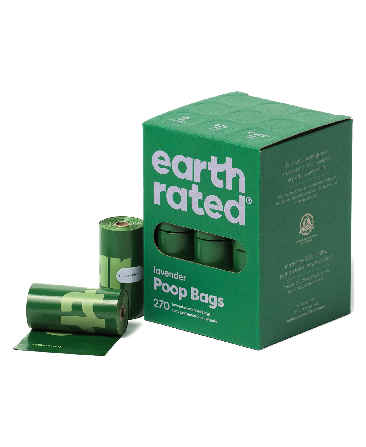 Earth Rated Dog Poo Bags, New Look, Guaranteed Leak Proof and Extra Thick Waste Bag Refill Rolls For Dogs, Lavender Scented, 270 Count