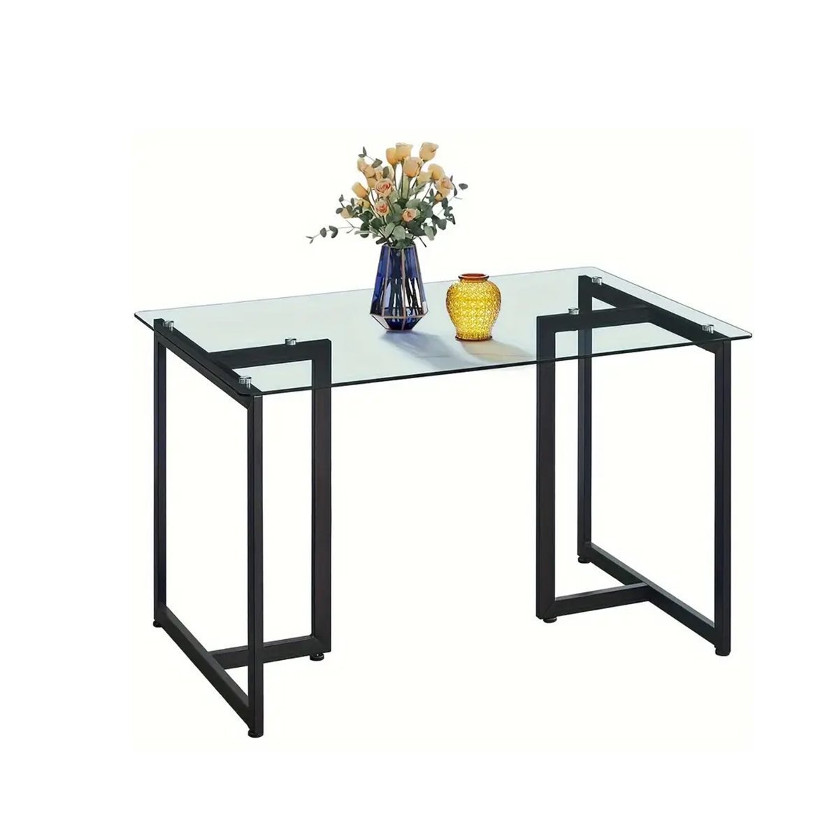 FurnitureR Tempered Glass Dining 55 Inches Dinner Table For 4-6 Persons