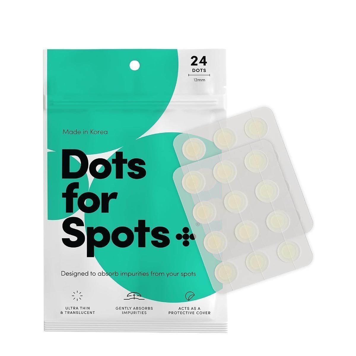 Dots for Spots Acne Patches - Pack of 24 Translucent Hydrocolloid Pimple Patch Spot Treatment Stickers for Face and Body - Fast-Acting, Vegan & Cruelty Free Skin Care