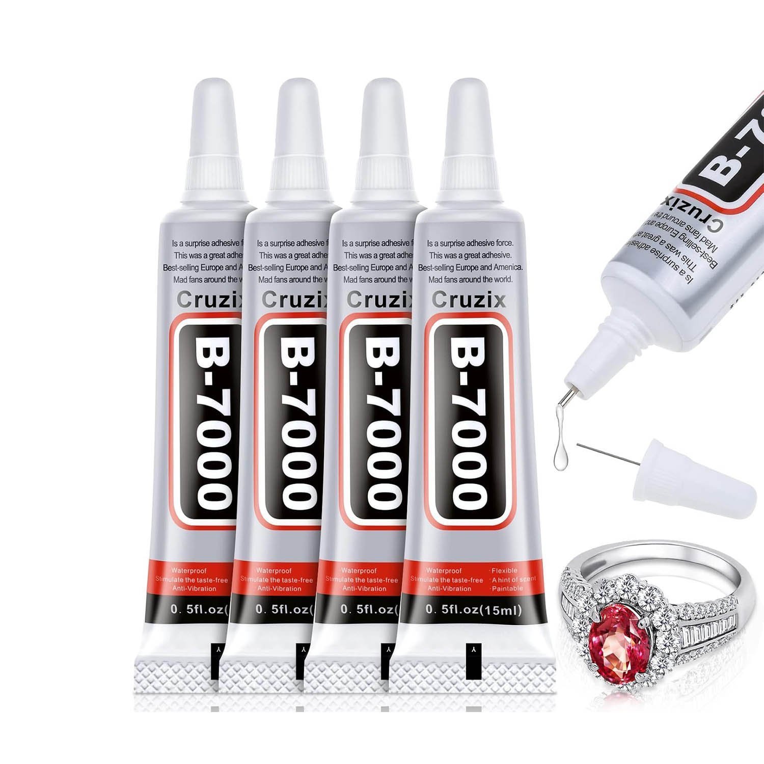 B-7000 Glue Clear for Rhinestone Crafts, Jewelry and Bead Adhesive B7000 - (4x15 ml/0.5 oz)