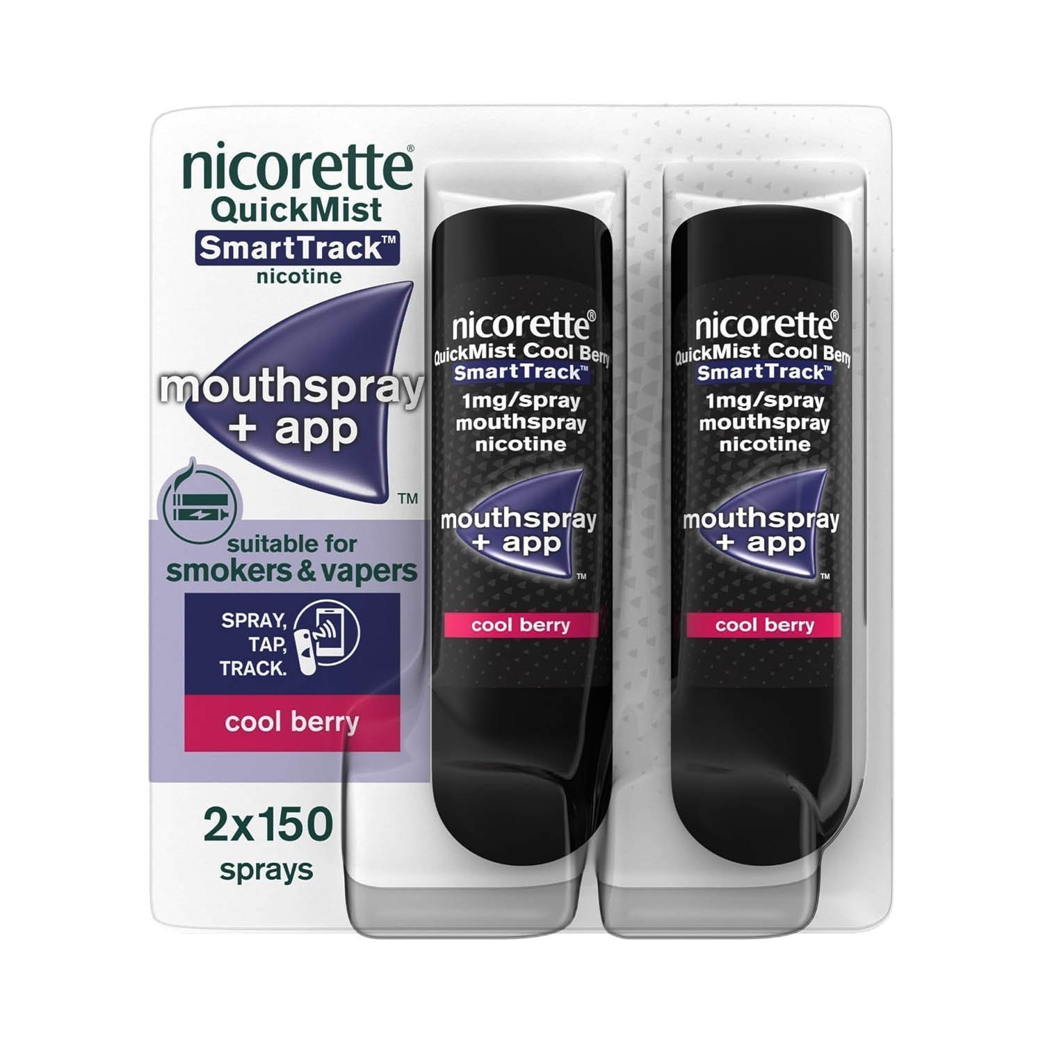 Nicorette QuickMist SmartTrack Mouthspray- 2 x 150 sprays (Cool Berry) (Packing May Vary)