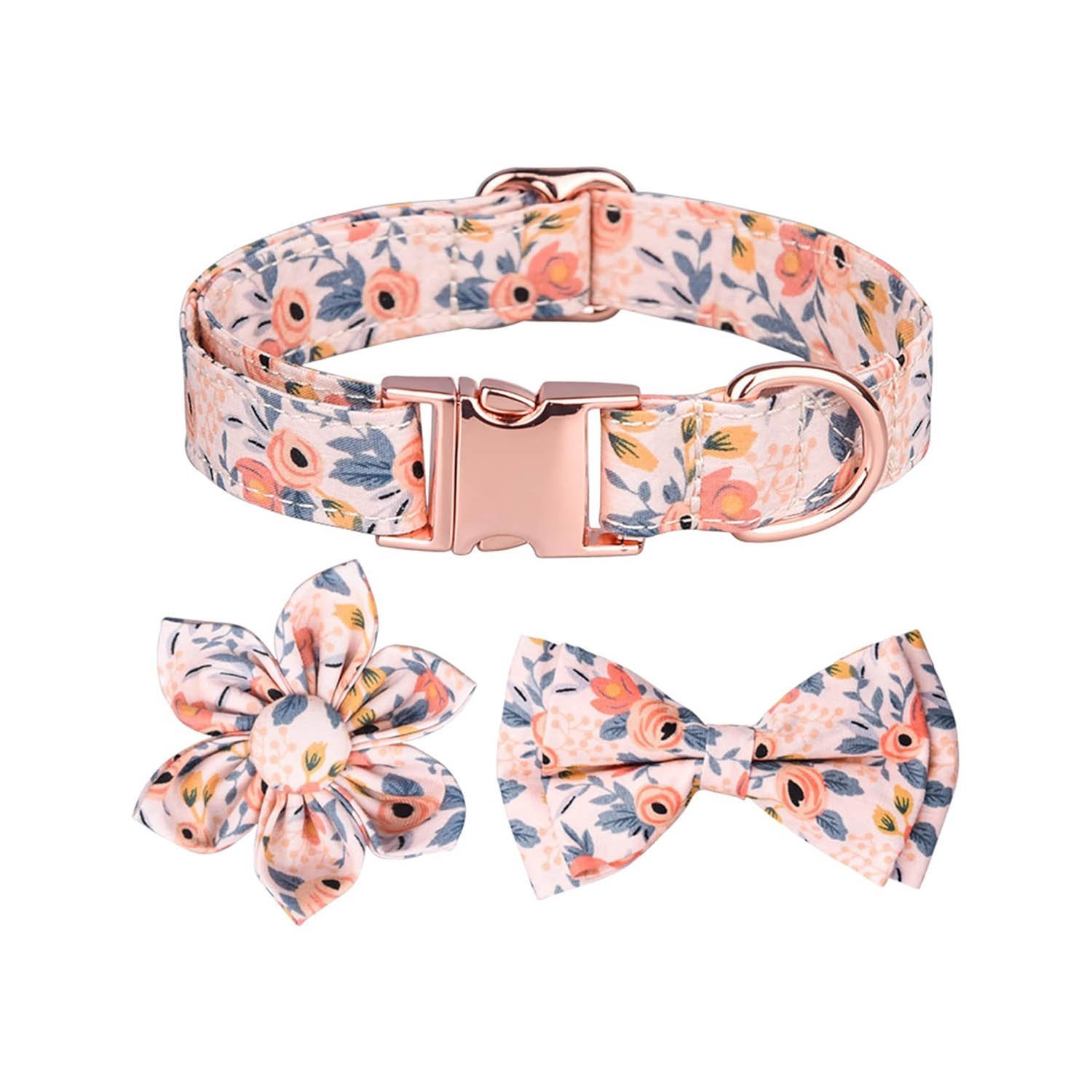 Dog Collar, Adjustable Dog Collars with Metal Quick Release Buckle, Daisy Tie & Bow tie Collar Dogs Collars (Orange)