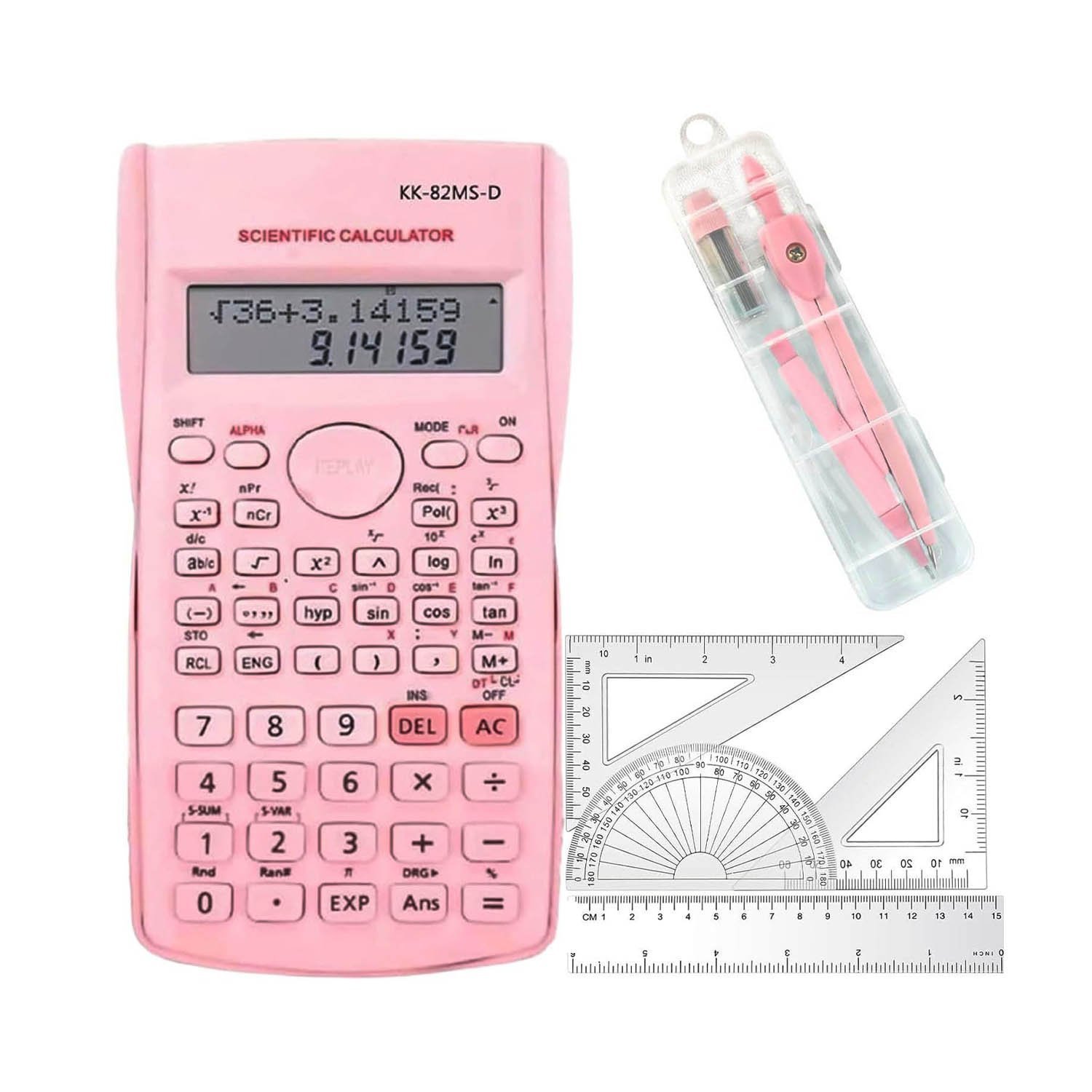 Scientific Calculators with A 20CM Straight Ruler, two Set Squares and an 180° Protractor and one geometric compass