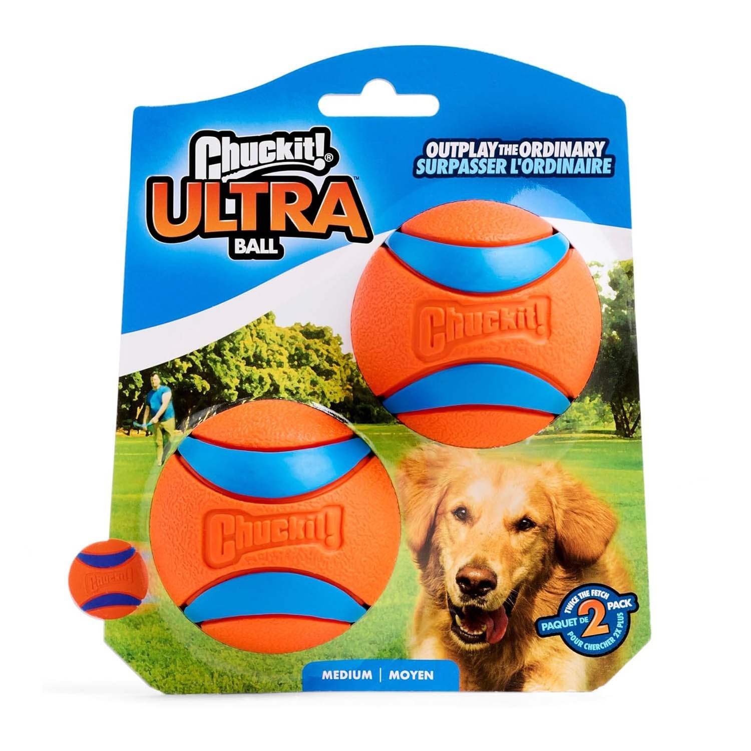 ChuckIt! Ultra Ball Dog Toy, Durable High Bounce Floating Rubber Dog Ball, Launcher Compatible Toy For Dogs, Medium (Pack of 2)